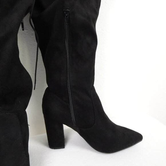 JustFab Aubriana Boots Over The Knee Heeled Suede Women's Size 8 Black Vegan - Picture 5 of 13